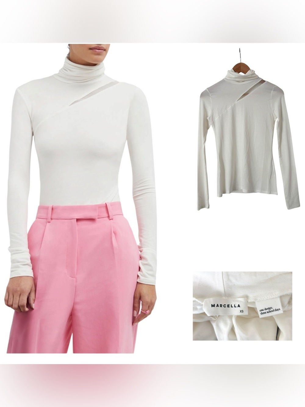 Marcella Vee Mesh Cutout Turtleneck Top